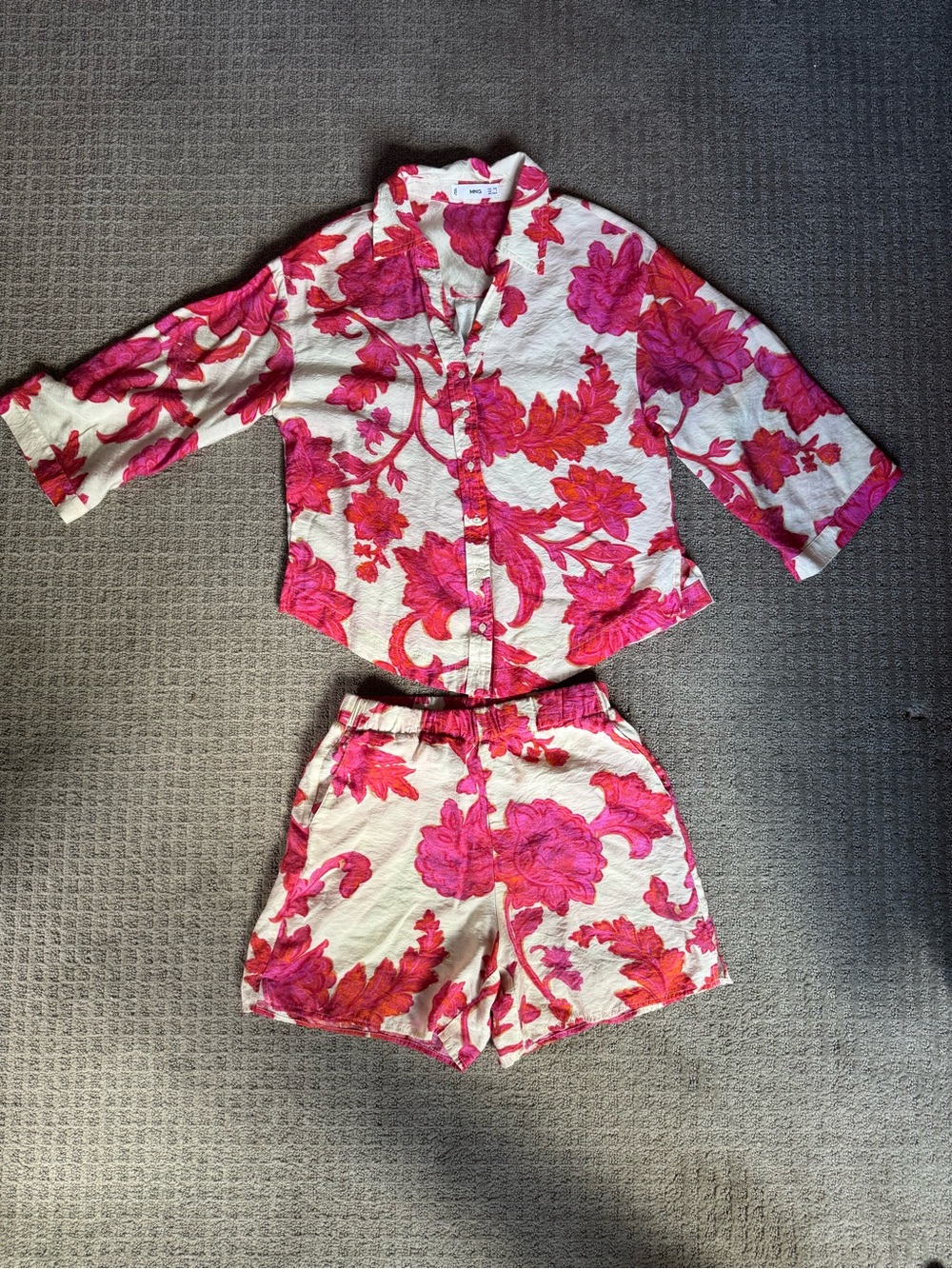 Mango Pink Floral High-Waist Shorts Set